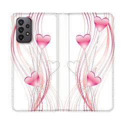 Housse cuir portefeuille Pour Samsung Galaxy A23 5G Amour Coeur Rose Montant sur Blanc