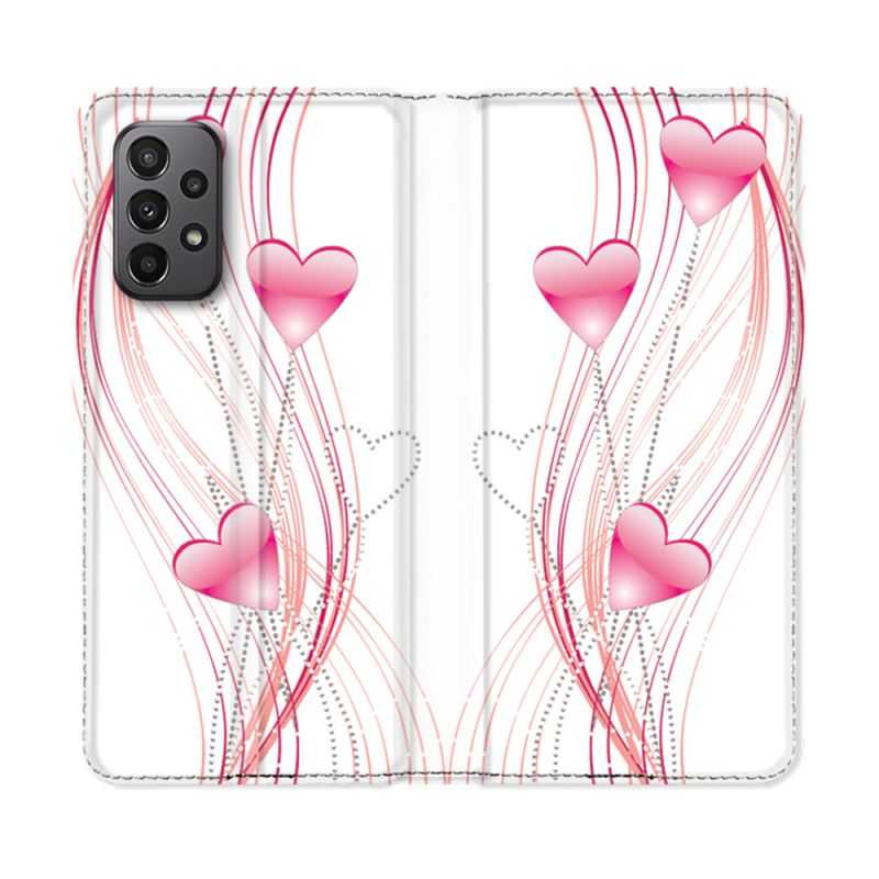 Housse cuir portefeuille Pour Samsung Galaxy A23 5G Amour Coeur Rose Montant sur Blanc