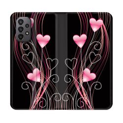 Housse cuir portefeuille Pour Samsung Galaxy A23 5G Amour Coeur Rose Montant sur Noir