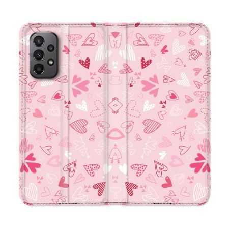 Housse cuir portefeuille Pour Samsung Galaxy A23 5G Amour Ptis Coeurs