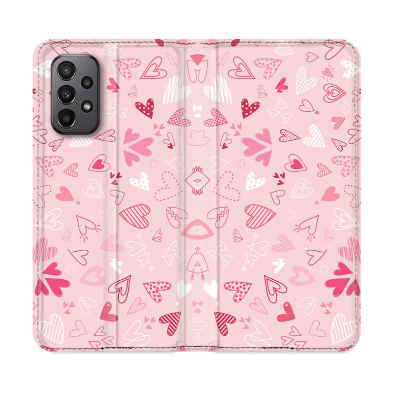 Housse cuir portefeuille Pour Samsung Galaxy A23 5G Amour Ptis Coeurs