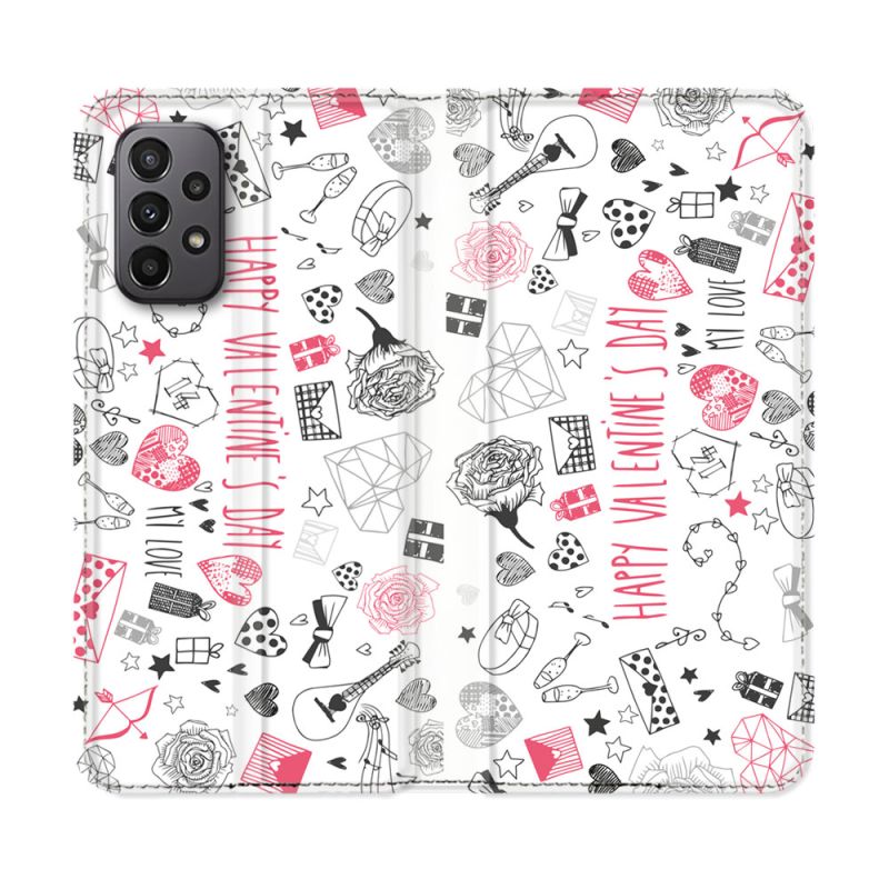 Housse cuir portefeuille Pour Samsung Galaxy A23 5G Amour Valentines