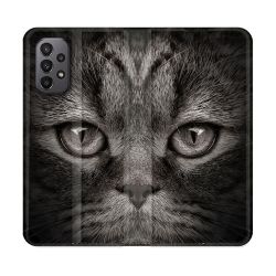 Housse cuir portefeuille Pour Samsung Galaxy A23 5G Animal Chat Gris