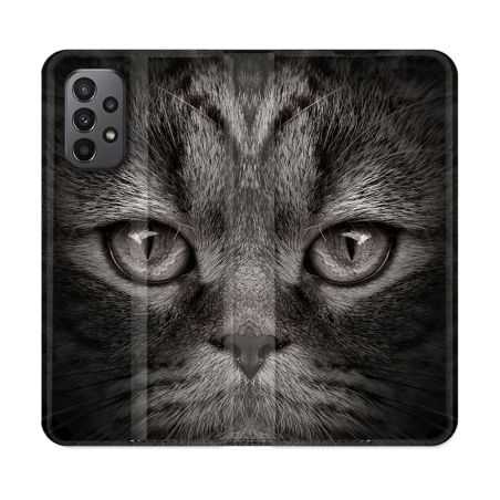 Housse cuir portefeuille Pour Samsung Galaxy A23 5G Animal Chat Gris