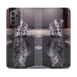 Housse cuir portefeuille Pour Samsung Galaxy A23 5G Animal Chat Reflet