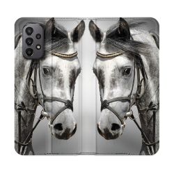 Housse cuir portefeuille Pour Samsung Galaxy A23 5G Animal Cheval Blanc