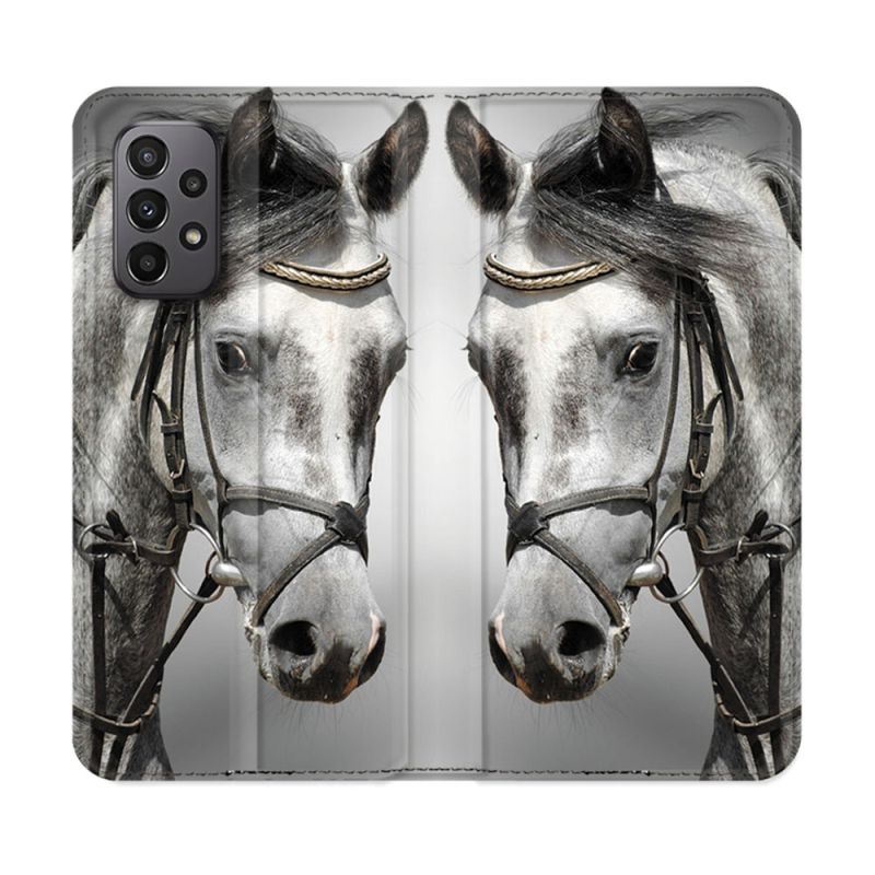 Housse cuir portefeuille Pour Samsung Galaxy A23 5G Animal Cheval Blanc