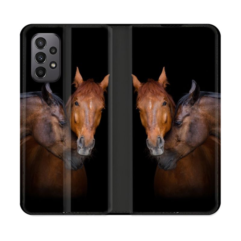 Housse cuir portefeuille Pour Samsung Galaxy A23 5G Animal Cheval Marron