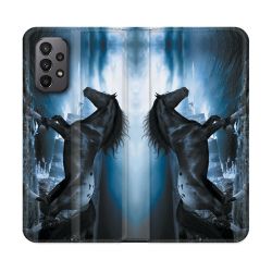 Housse cuir portefeuille Pour Samsung Galaxy A23 5G Animal Cheval Noir