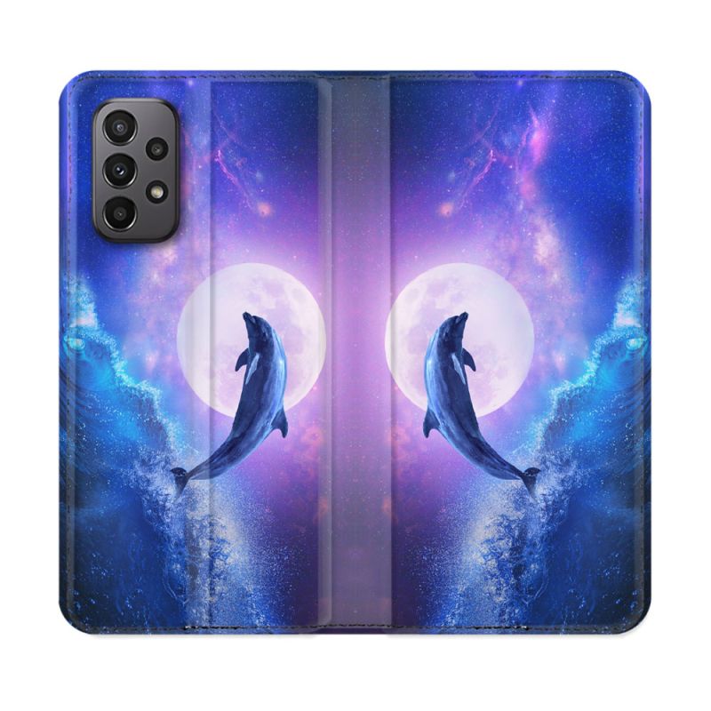 Housse cuir portefeuille Pour Samsung Galaxy A23 5G Animal Dauphin Vague