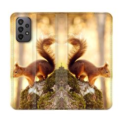 Housse cuir portefeuille Pour Samsung Galaxy A23 5G Animal Ecureuil Bois