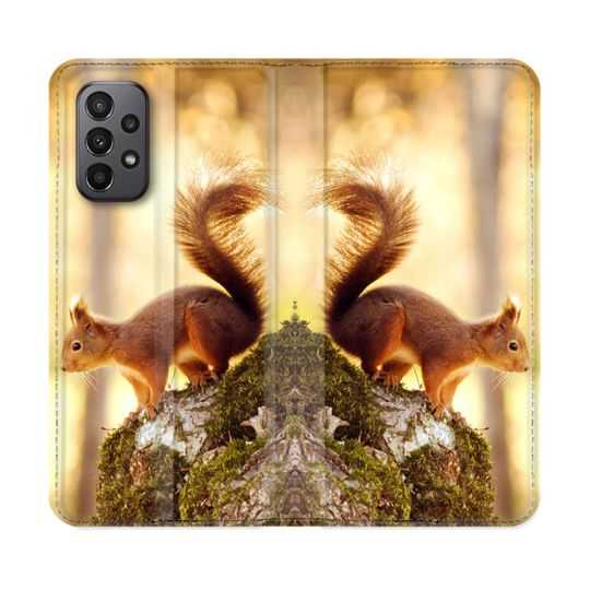 Housse cuir portefeuille Pour Samsung Galaxy A23 5G Animal Ecureuil Bois