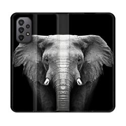 Housse cuir portefeuille Pour Samsung Galaxy A23 5G Animal Elephant Noir