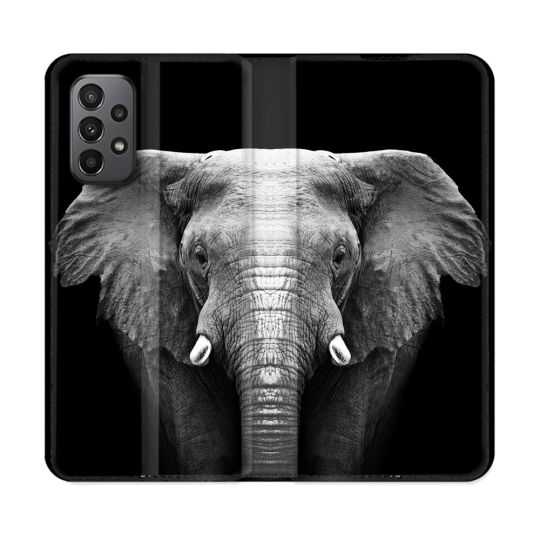 Housse cuir portefeuille Pour Samsung Galaxy A23 5G Animal Elephant Noir