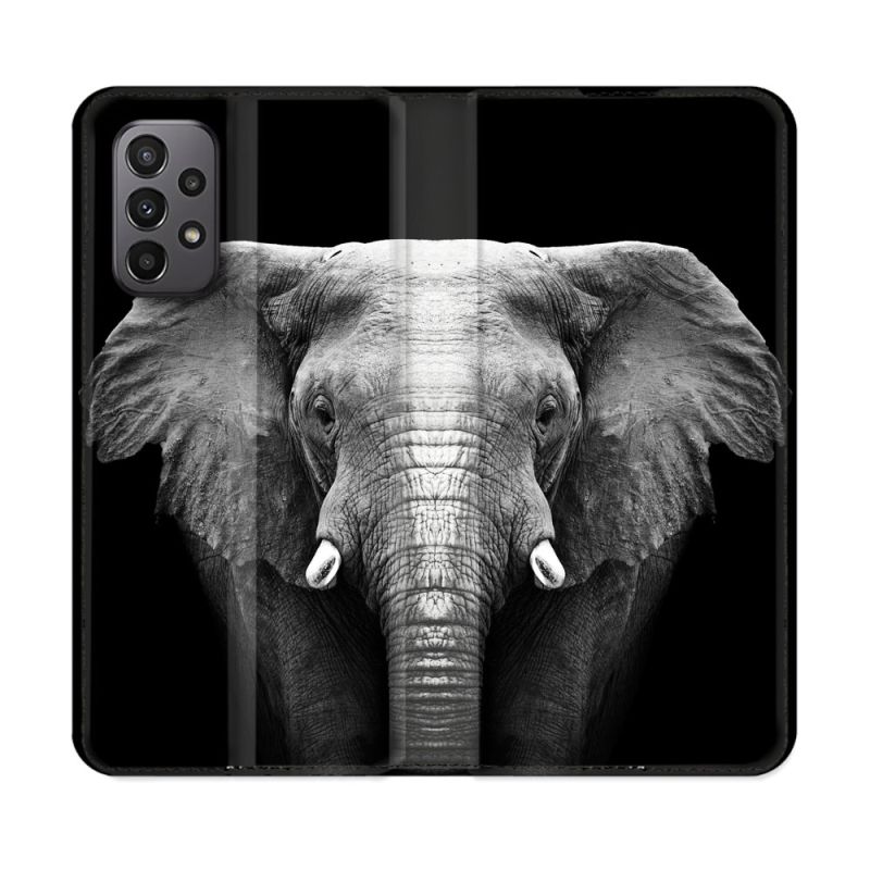 Housse cuir portefeuille Pour Samsung Galaxy A23 5G Animal Elephant Noir