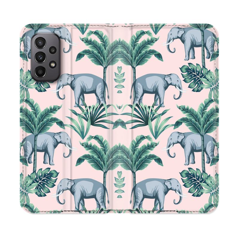 Housse cuir portefeuille Pour Samsung Galaxy A23 5G Animal Elephant Pattern