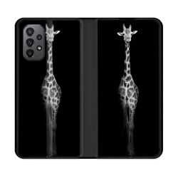Housse cuir portefeuille Pour Samsung Galaxy A23 5G Animal Girafe Noire