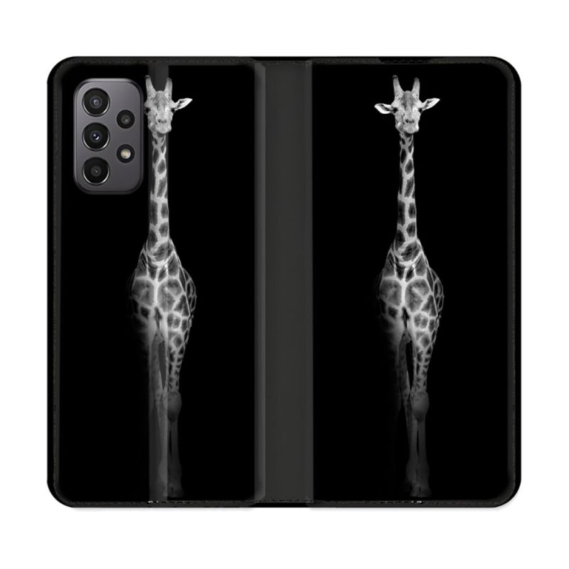 Housse cuir portefeuille Pour Samsung Galaxy A23 5G Animal Girafe Noire