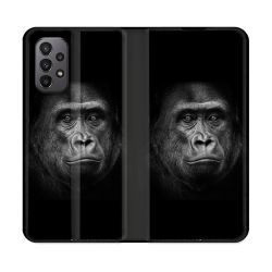 Housse cuir portefeuille Pour Samsung Galaxy A23 5G Animal Gorille Noir