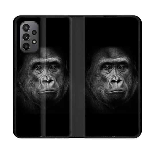 Housse cuir portefeuille Pour Samsung Galaxy A23 5G Animal Gorille Noir