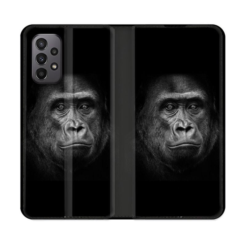 Housse cuir portefeuille Pour Samsung Galaxy A23 5G Animal Gorille Noir