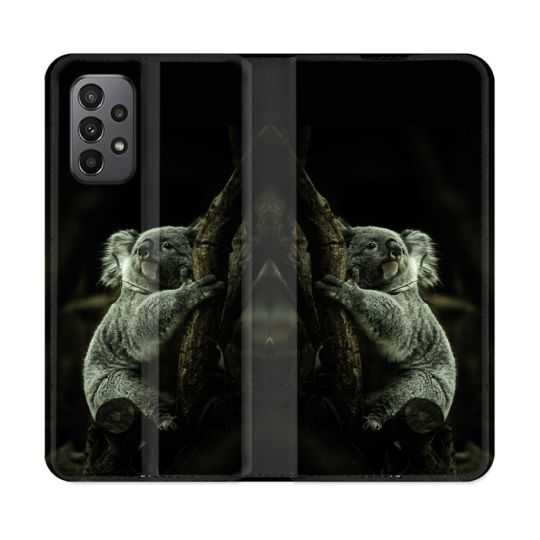 Housse cuir portefeuille Pour Samsung Galaxy A23 5G Animal Koala Noir