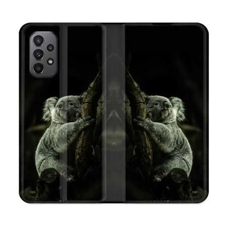 Housse cuir portefeuille Pour Samsung Galaxy A23 5G Animal Koala Noir