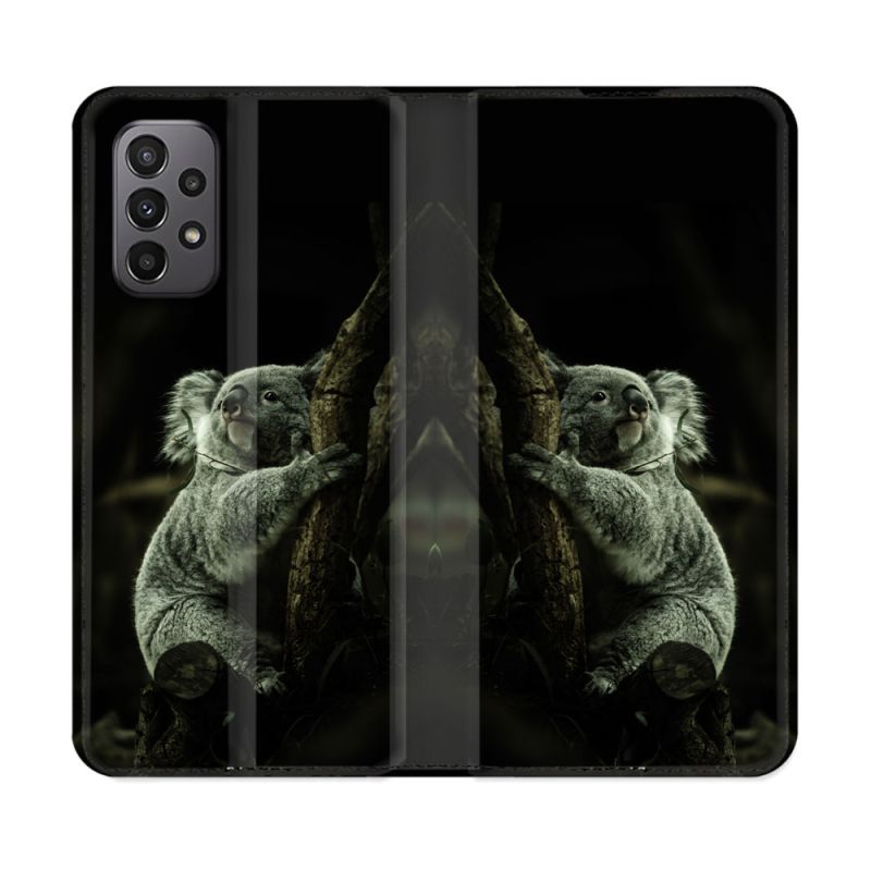 Housse cuir portefeuille Pour Samsung Galaxy A23 5G Animal Koala Noir