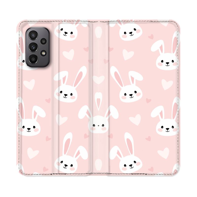 Housse cuir portefeuille Pour Samsung Galaxy A23 5G Animal Lapin Rose