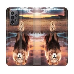 Housse cuir portefeuille Pour Samsung Galaxy A23 5G Animal Lion Reflet