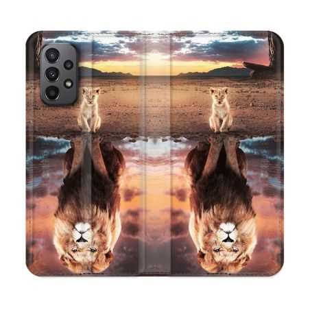 Housse cuir portefeuille Pour Samsung Galaxy A23 5G Animal Lion Reflet