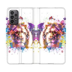 Housse cuir portefeuille Pour Samsung Galaxy A23 5G Animal Lion Tag