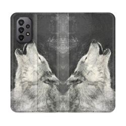 Housse cuir portefeuille Pour Samsung Galaxy A23 5G Animal Loup Hurlement