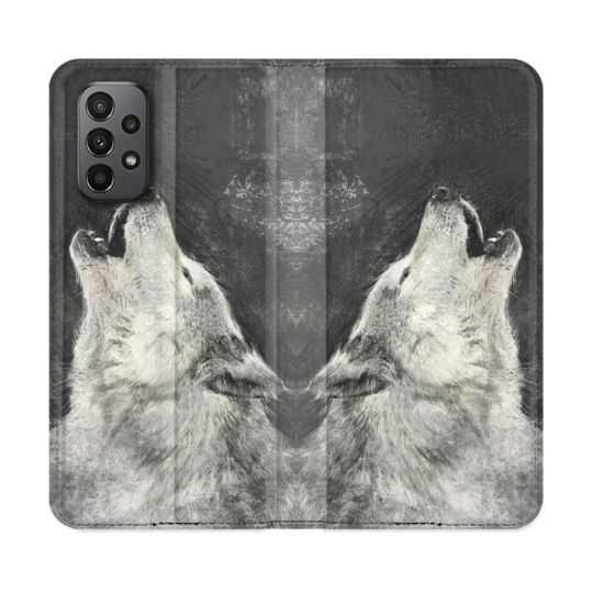 Housse cuir portefeuille Pour Samsung Galaxy A23 5G Animal Loup Hurlement