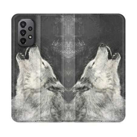 Housse cuir portefeuille Pour Samsung Galaxy A23 5G Animal Loup Hurlement