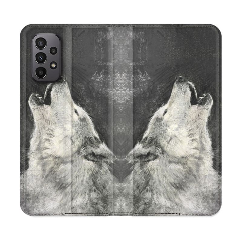 Housse cuir portefeuille Pour Samsung Galaxy A23 5G Animal Loup Hurlement