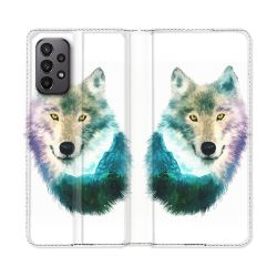 Housse cuir portefeuille Pour Samsung Galaxy A23 5G Animal Loup Montagne
