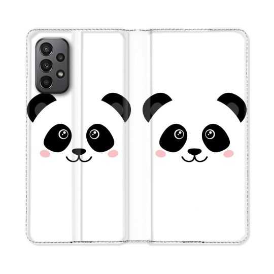 Housse cuir portefeuille Pour Samsung Galaxy A23 5G Animal Panda Blanc