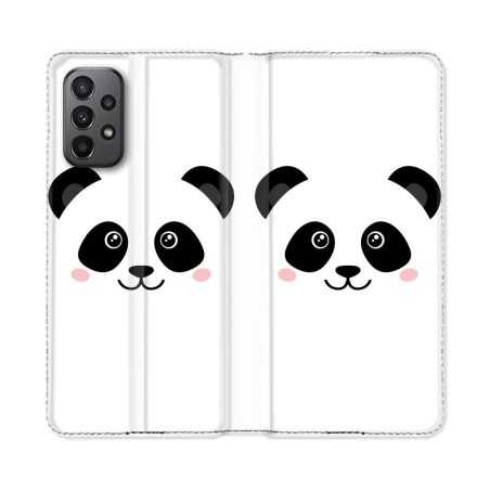 Housse cuir portefeuille Pour Samsung Galaxy A23 5G Animal Panda Blanc