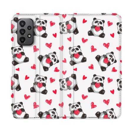 Housse cuir portefeuille Pour Samsung Galaxy A23 5G Animal Panda Cœur