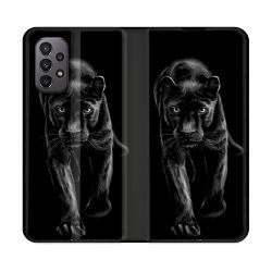 Housse cuir portefeuille Pour Samsung Galaxy A23 5G Animal Panthère Noire