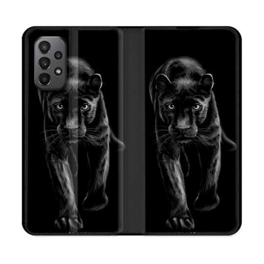 Housse cuir portefeuille Pour Samsung Galaxy A23 5G Animal Panthère Noire