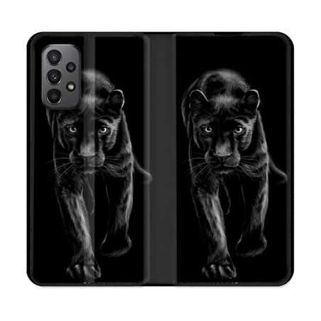 Housse cuir portefeuille Pour Samsung Galaxy A23 5G Animal Panthère Noire