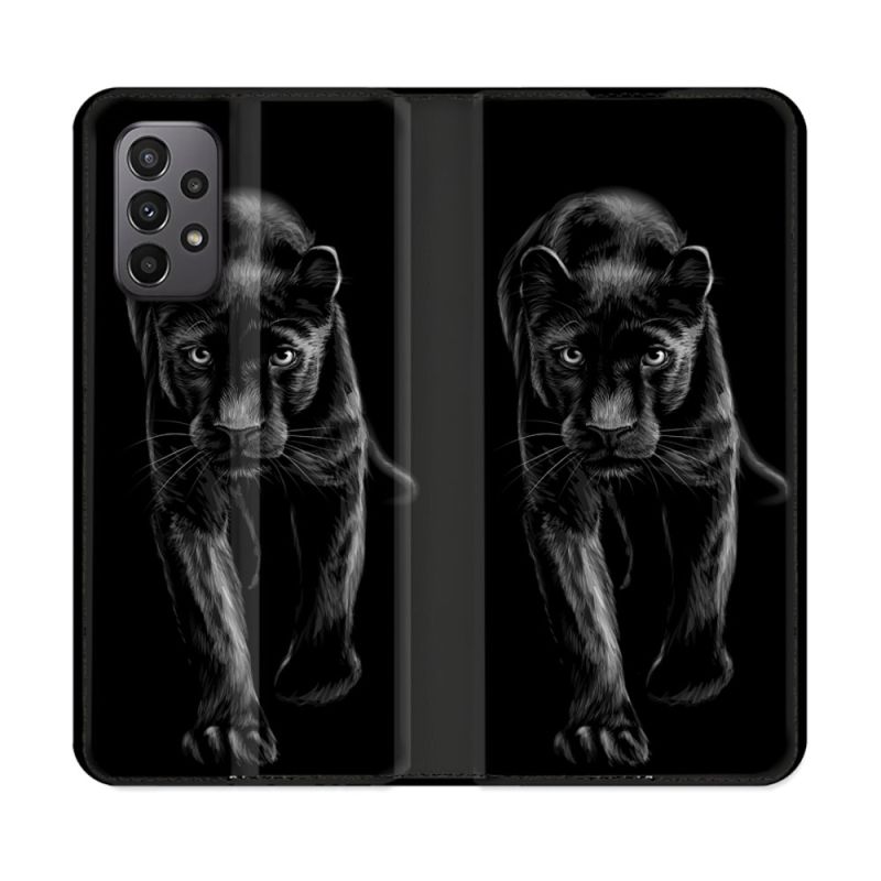 Housse cuir portefeuille Pour Samsung Galaxy A23 5G Animal Panthère Noire