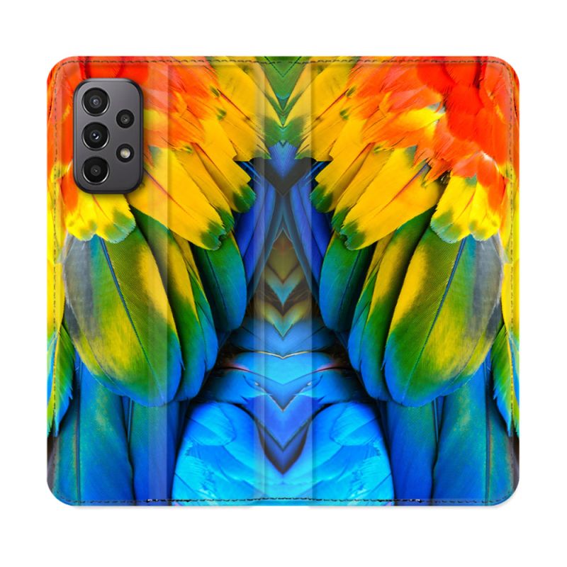 Housse cuir portefeuille Pour Samsung Galaxy A23 5G Animal Perroquet Plume