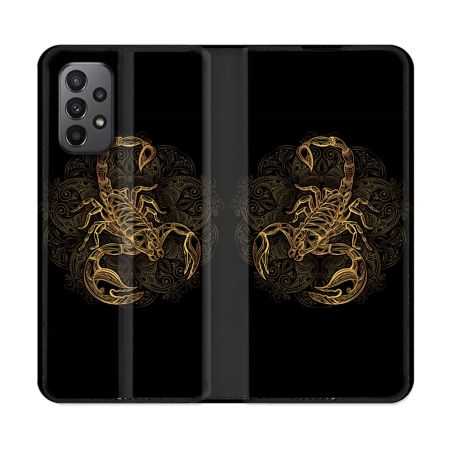 Housse cuir portefeuille Pour Samsung Galaxy A23 5G Animal Scorpion Fresque