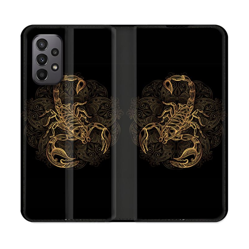 Housse cuir portefeuille Pour Samsung Galaxy A23 5G Animal Scorpion Fresque