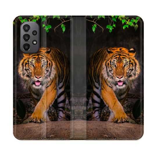 Housse cuir portefeuille Pour Samsung Galaxy A23 5G Animal Tigre Jungle