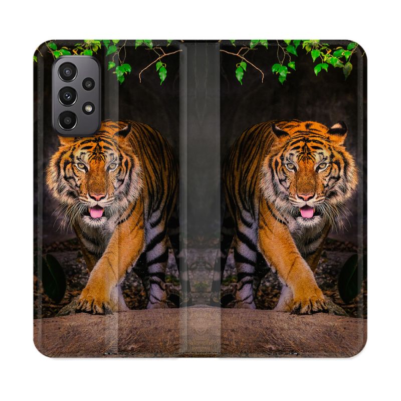 Housse cuir portefeuille Pour Samsung Galaxy A23 5G Animal Tigre Jungle