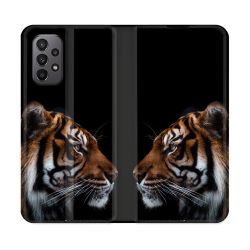 Housse cuir portefeuille Pour Samsung Galaxy A23 5G Animal Tigre Noir
